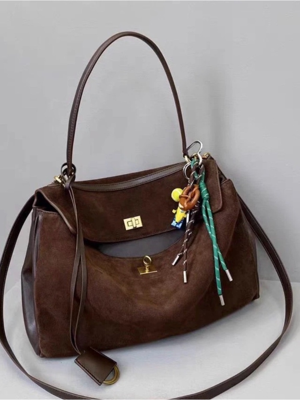 Brown Suede Leather Shoulder Rodeo Bag